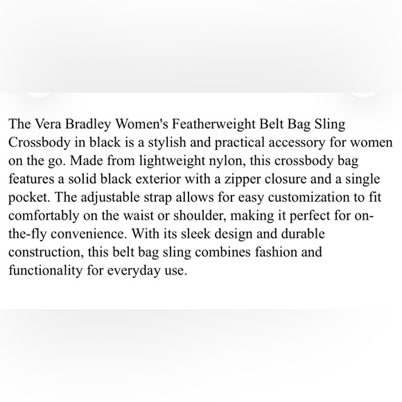 VERA BRADLEY || Black Quilted Belt Bag. OS - Picture 10 of 12